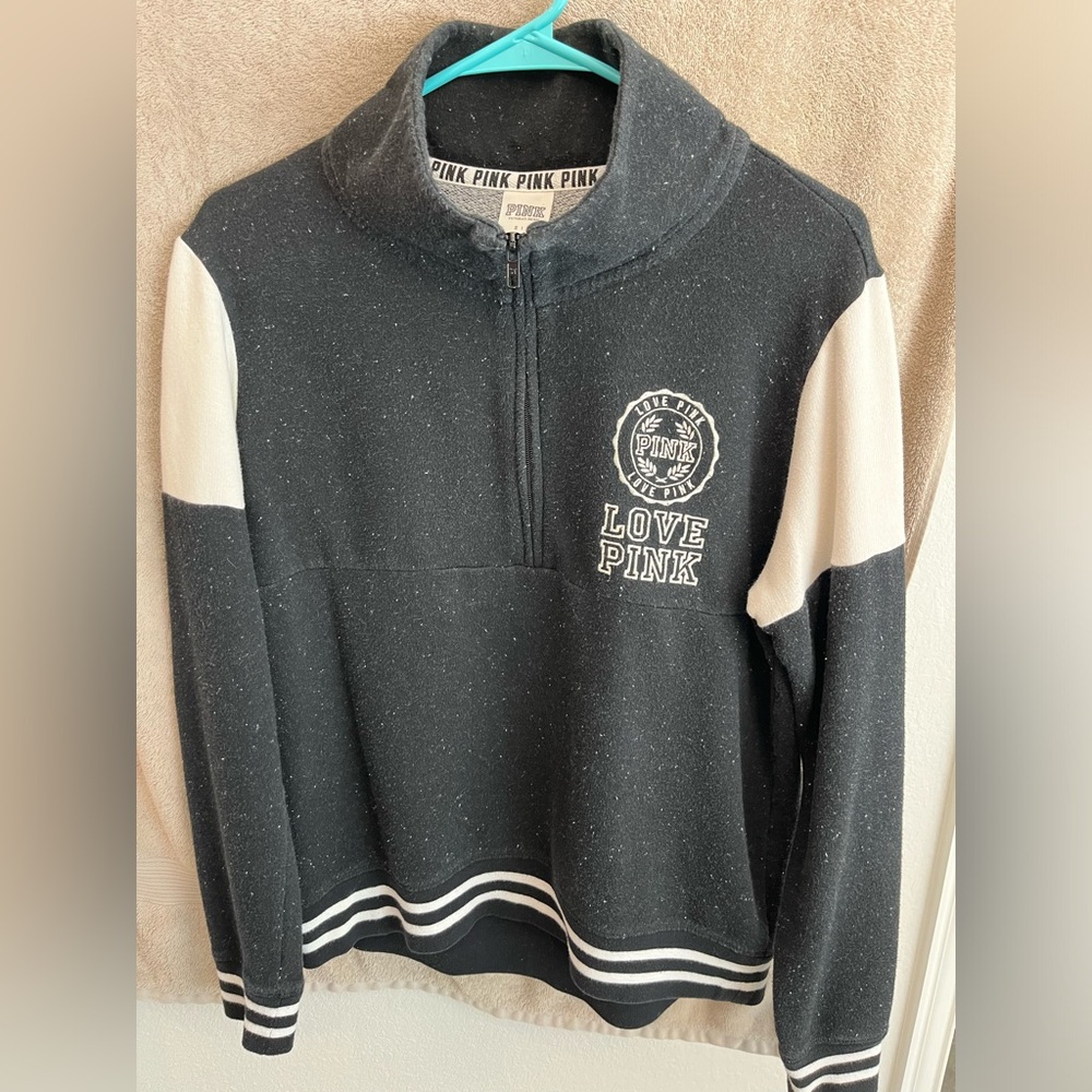 VS PINK Black Speckly Pull Over Quarter Zip, Small